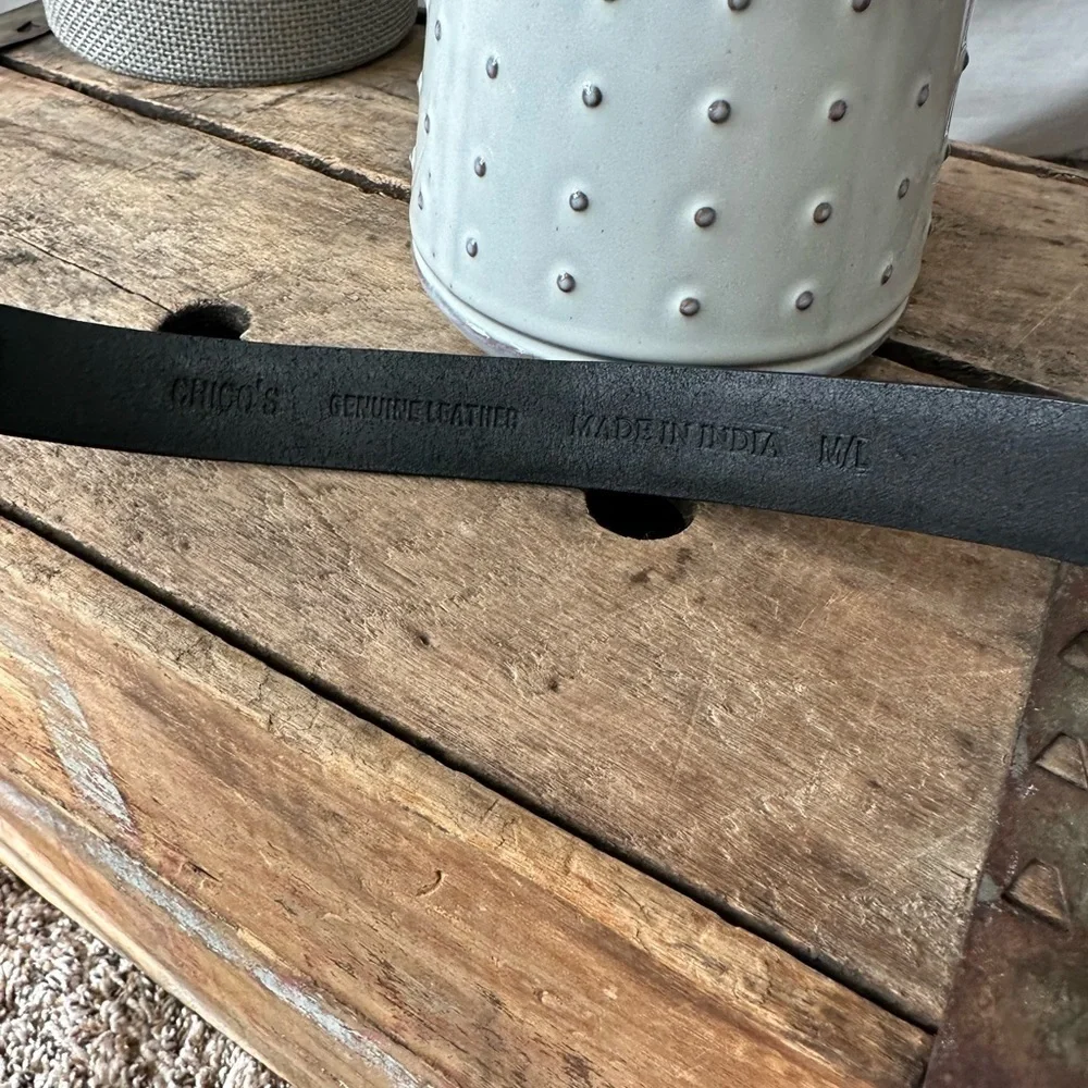 Chico's Black Belt with Gold Sculptural Buckle